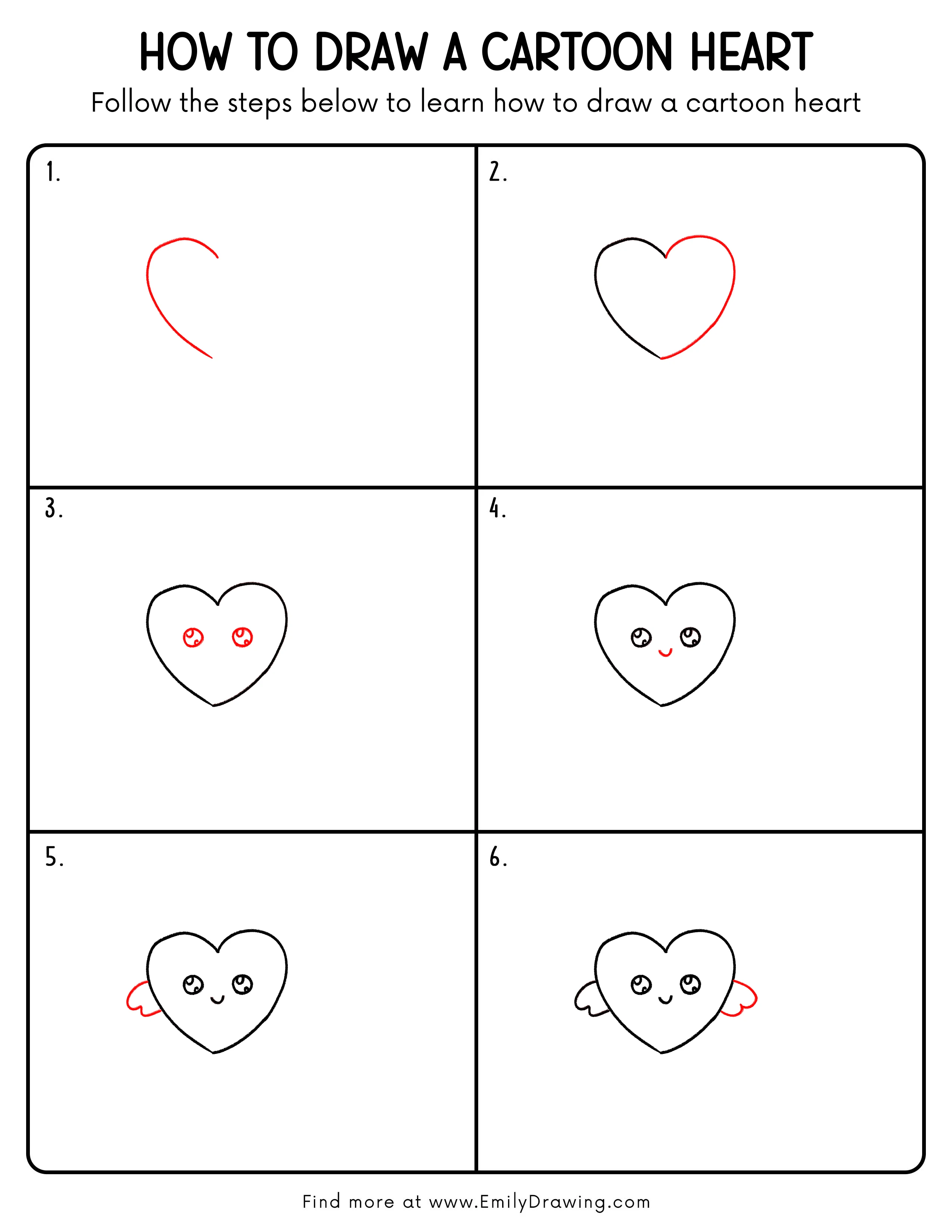 Printable Cartoon Heart Drawing Guide